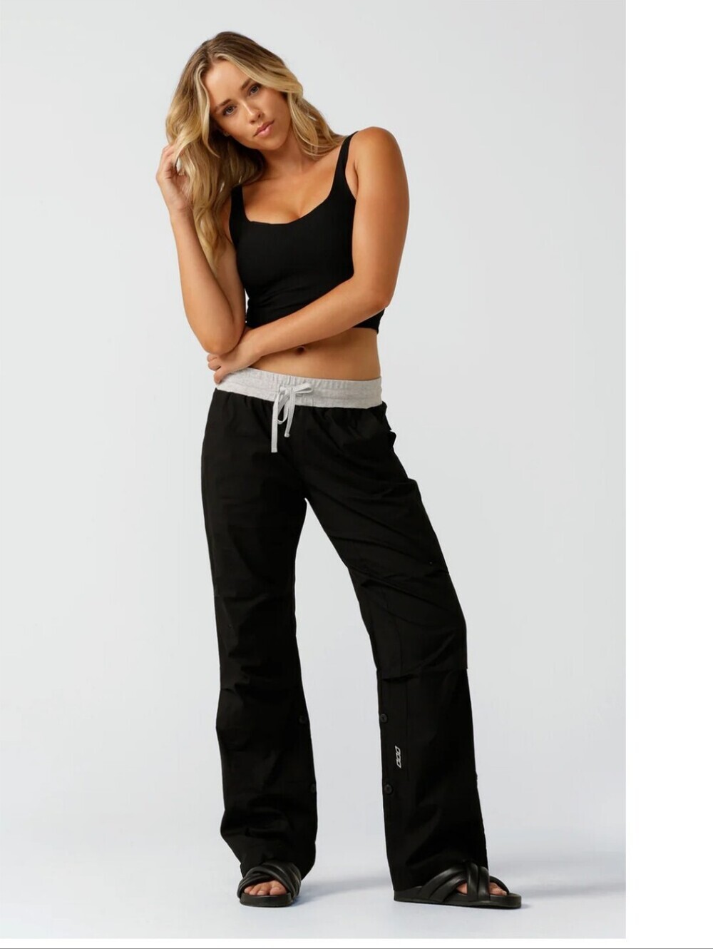 Lorna Jane Black Track Pants with Gray Drawcord Waist Sz XXS But Fits Sz S
